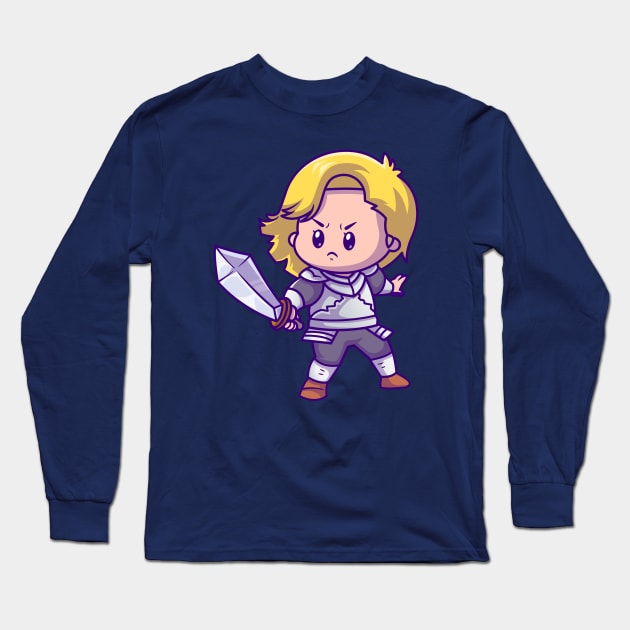 Cute Girl Knight With Sword Cartoon Long Sleeve T-Shirt by Catalyst Labs